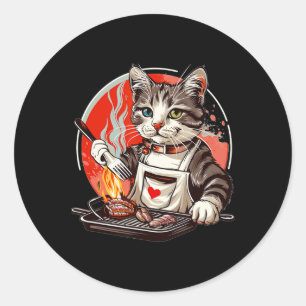 Sticker Rond Jolie Présentation De L'Amoureux Du Chat Bbq