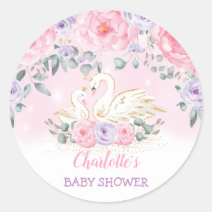 Sticker Rond Jolie princesse de cygne violet rose florale Faveu