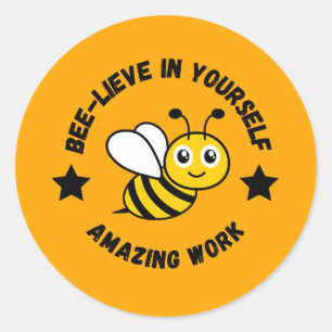 Sticker Rond Jolie récompense d'abeille étoile jaune pour ensei
