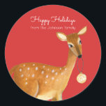 Sticker Rond Jolie Red Christmas Animal Deer<br><div class="desc">Un joli autocollant rouge cerf de Noël en bois. OEuvre originale de Caroline Bonne Müller</div>