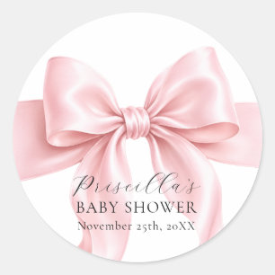 Sticker Rond Jolie ruban à nœud rose pour Baby Shower fille
