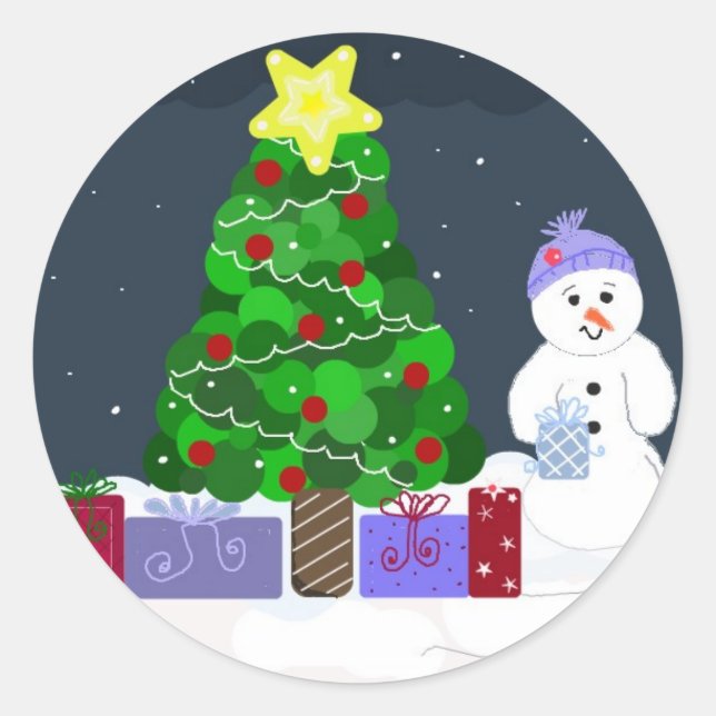 Sticker Rond Jolie scène de Noël (Devant)
