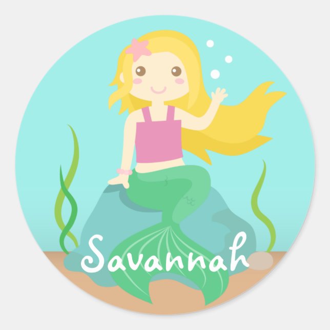 Sticker Rond Jolie Sirène de l'Océan, Pour Filles (Devant)