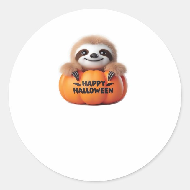 Sticker Rond Jolie Sloth assise dans un Citrouille. Hauteur heu (Devant)