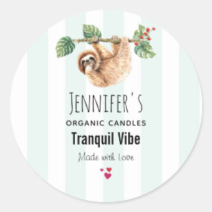 Sticker Rond Jolie Sloth Paisible Autour De L'Aquarelle Bougie/