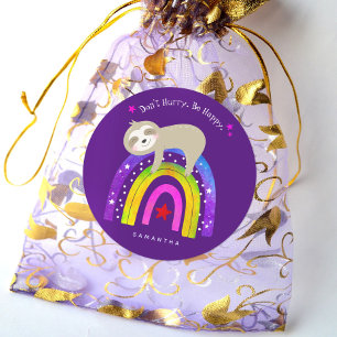 Sticker Rond Jolie Sloth Rainbow Purple Ne vous dépêchez pas d’