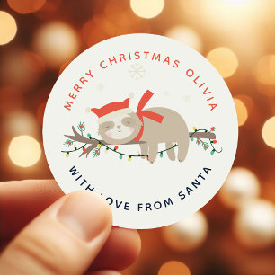 Sticker Rond Jolie Slothy 1er Christmas Enfants