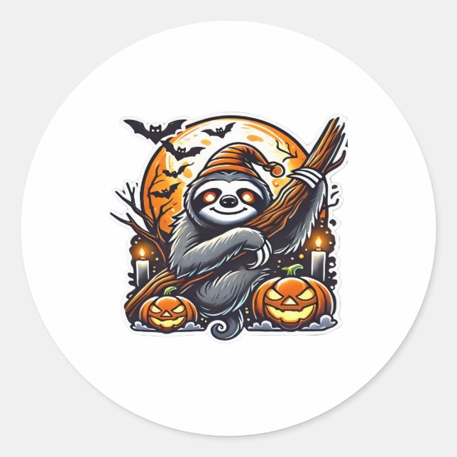 Sticker Rond Jolie Soirée Sloth Halloween classique T-shirt (Devant)