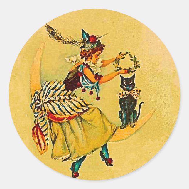 Sticker Rond Jolie Sorcière 0n Lune (Devant)