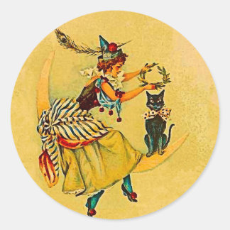 Sticker Rond Jolie Sorcière 0n Lune