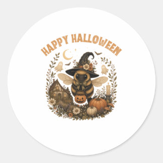 Sticker Rond Jolie Sorcière Abeille Joyeux Halloween Cottagecor