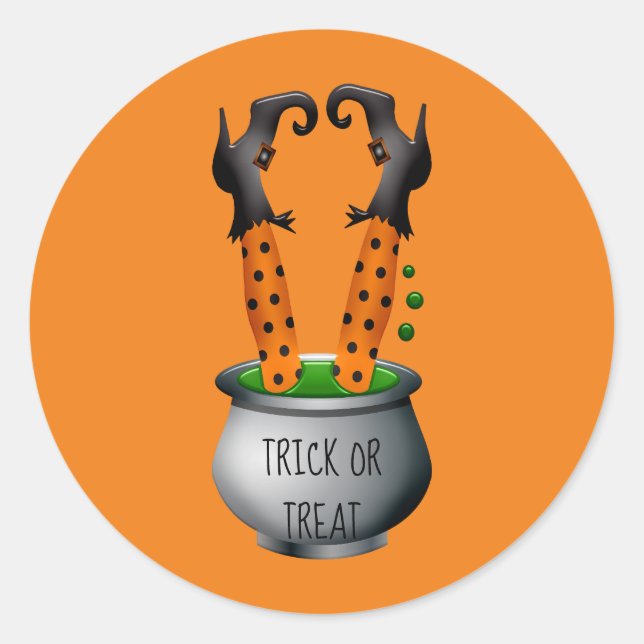 Sticker Rond Jolie sorcière Halloween noir et orange (Devant)
