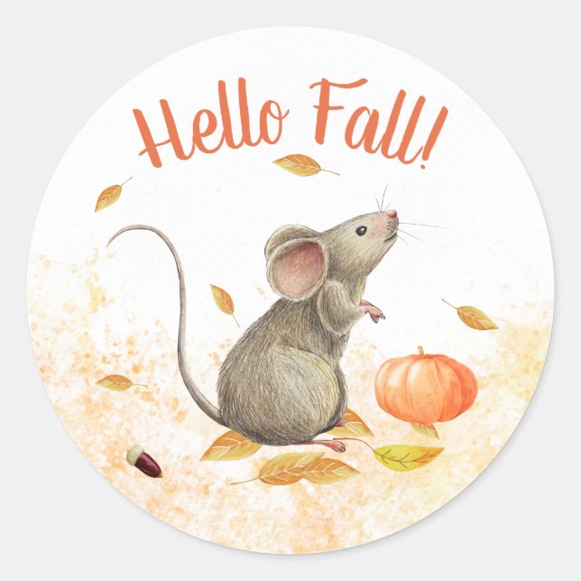 Sticker Rond Jolie Souris Automne (Devant)