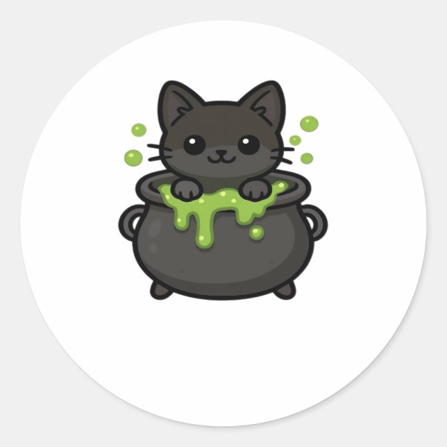 Sticker Rond Jolie T-shirt Chat Noir Halloween (Devant)