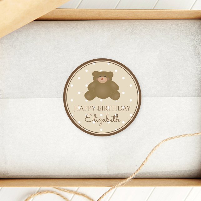 Sticker Rond Jolie Teddy Bear Baby Fête de premier anniversaire (Créateur téléchargé)