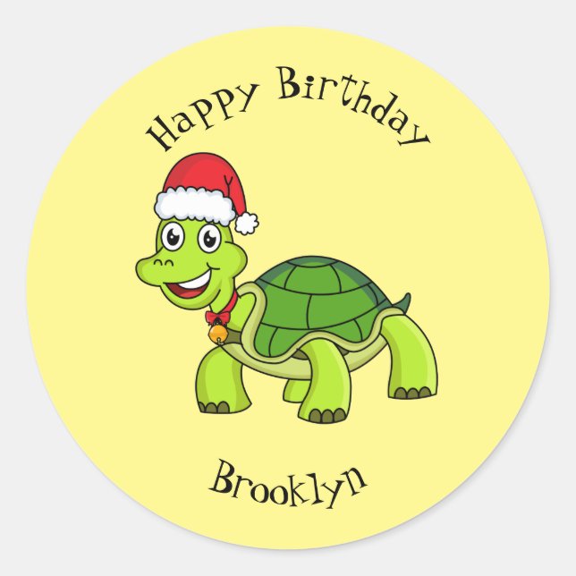 Sticker Rond Jolie tortue en chapeau de Père Noël (Devant)