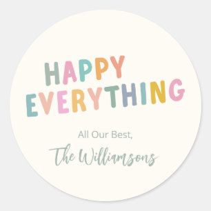 Sticker Rond Jolie Typographie colorée Happy Tout Personnalisé