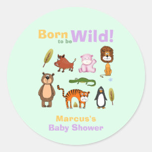 Sticker Rond Jolie typographie Né pour être sauvage Safari Baby