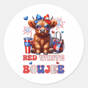 Sticker Rond Jolie vache Highland rouge blanc et boujee 4 juill