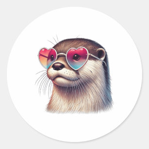 Sticker Rond Jolie Valentines Jour Otter Coeur Sungles Femmes F