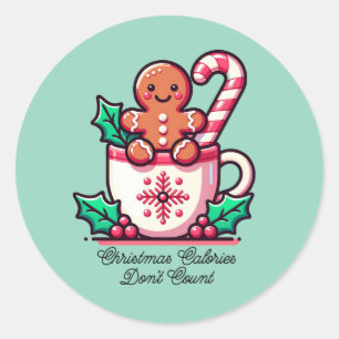 Sticker Rond Jolies calories de Noël ne comptent pas drôle