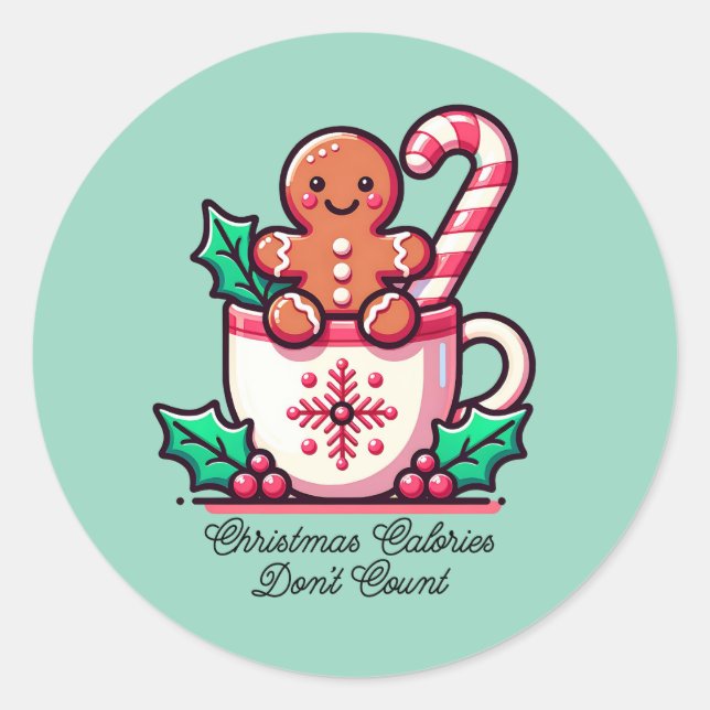 Sticker Rond Jolies calories de Noël ne comptent pas drôle (Devant)