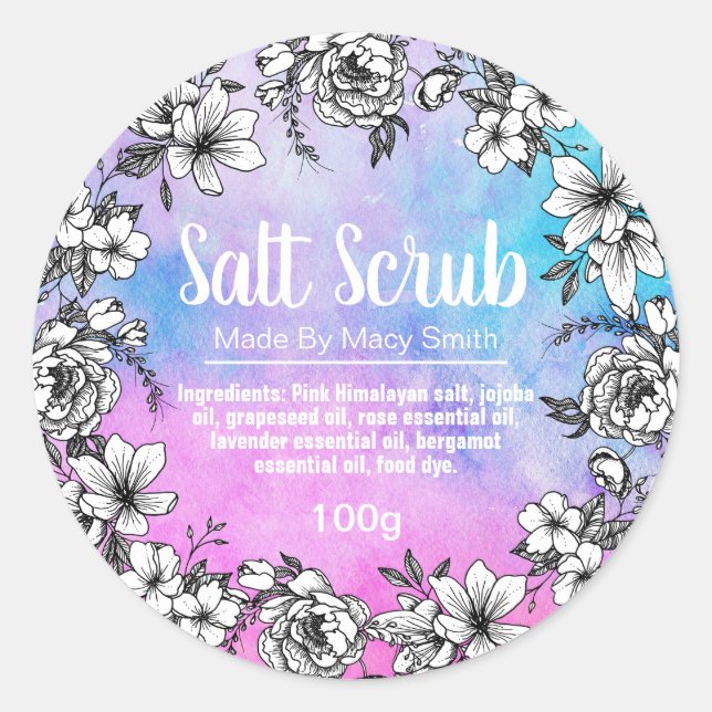 Sticker Rond Jolies Couleurs Galaxy Et Fleurs Salt Scrub Étique (Devant)
