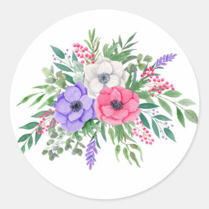 Sticker Rond Jolies Florales Pastel Printemps Aquarelle