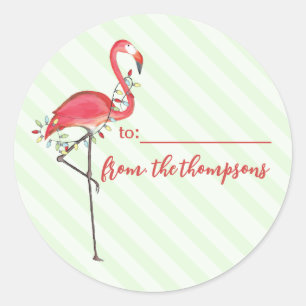 Sticker Rond Jolies lumières de Noël Flamant rose rose plage