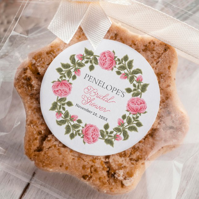 STICKER ROND JOLIES ROSES SAUVAGES ROSES ROSE PÂLE MARIAGE NOM  (Créateur téléchargé)