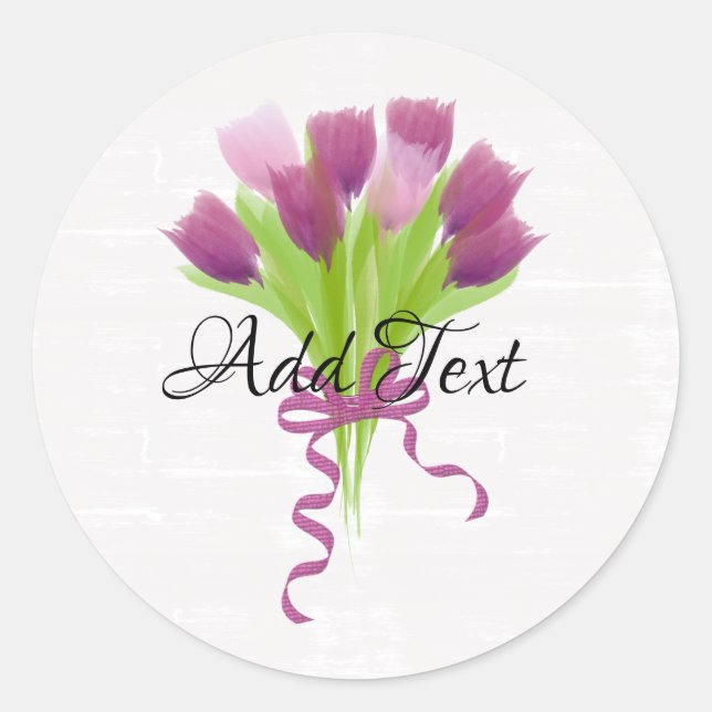 Sticker Rond Jolies Tulipes Roses & Violettes Ajouter Texte (Devant)