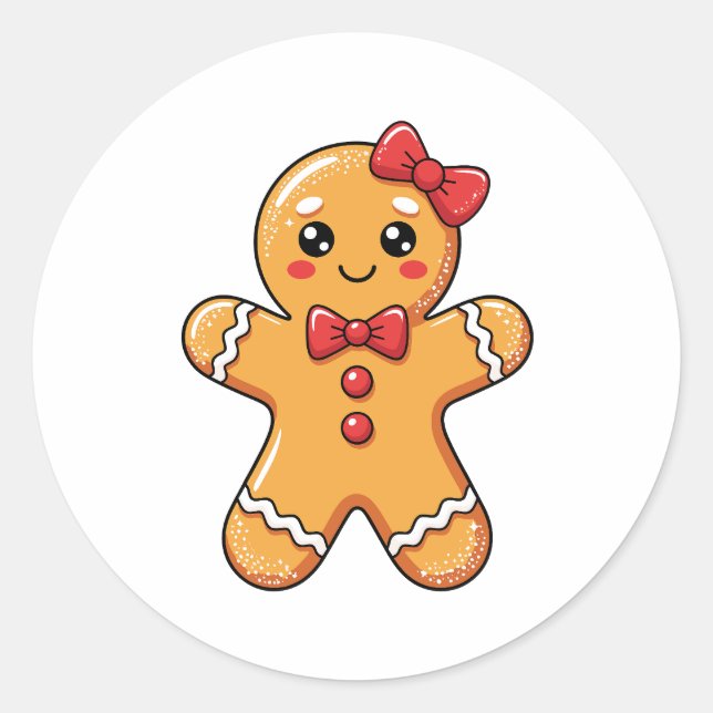 Sticker Rond Jolis Biscuits au Gingembre Ruban Filles Noël (Devant)