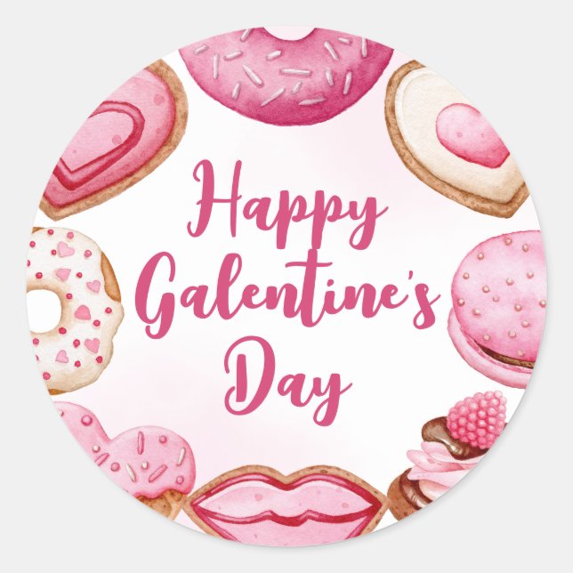 Sticker Rond Jolis biscuits en forme de Galentine rose aquarell (Devant)