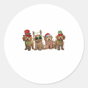 Sticker Rond Jolis chiens Goldendoodle Lumières de Noël Golden