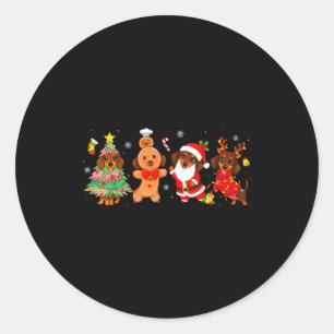 Sticker Rond Jolis chiens teckel Noël arbre pain d'épice San