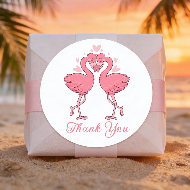 Sticker Rond Jolis Flamants Roses Mariage Tropical Merci (Créateur téléchargé)