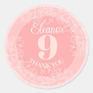 Sticker Rond Jolis Fleurs Blanches Motif Sur Fond Rose