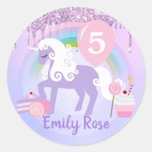 Sticker Rond Jolis friandises licorne violette et blanche pour 