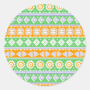 Sticker Rond Jolis motifs ethniques orange et vert