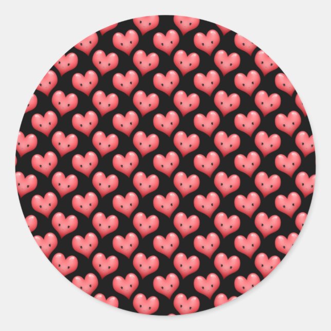 Sticker Rond Jolis petits cœurs rouges sur fond noir (Devant)