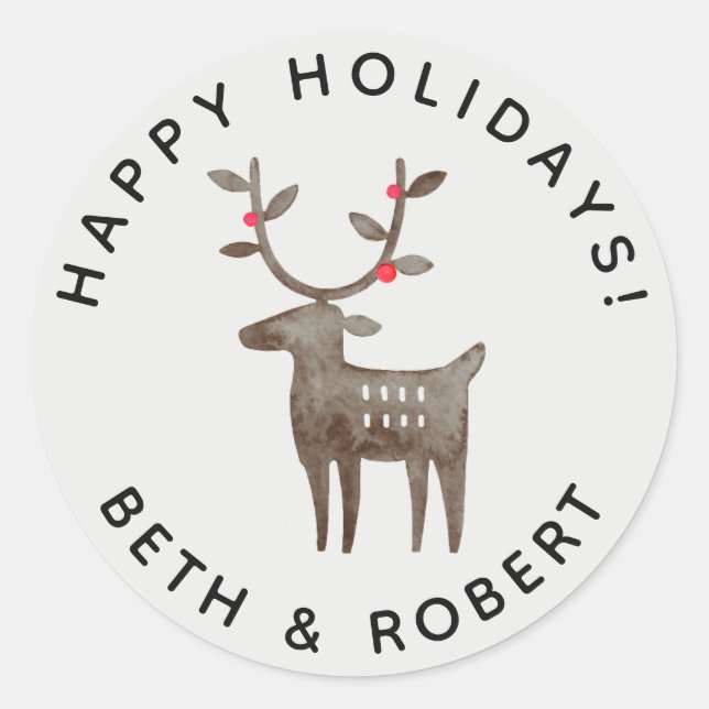 Sticker Rond Jolis rennes à l'aquarelle | Fumée blanche - Toute (Devant)