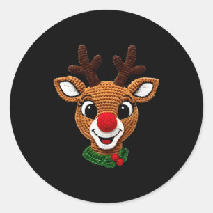 Sticker Rond Jolis rennes Rudolph au crochet pour Noël et fêtes