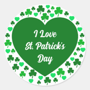 Sticker Rond Jolis trèfles et coeurs verts Saint-Patrick