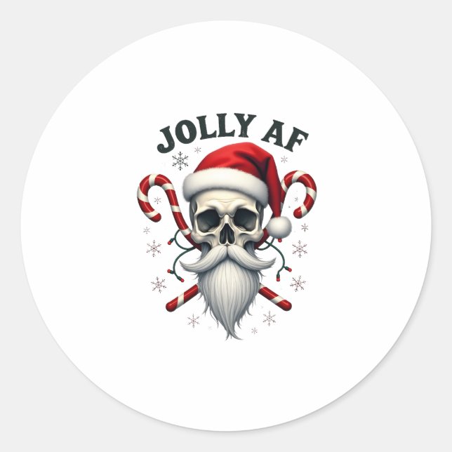 Sticker Rond Jolly Af Christmas Skull Santa Hat Happy Xmas Holi (Devant)