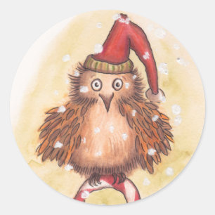 Sticker Rond Jolly Christmas Owl