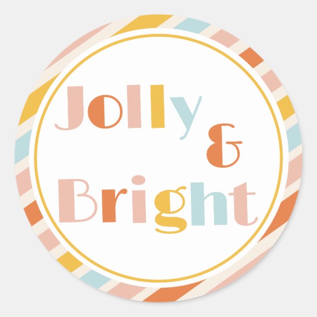 Sticker Rond Jolly et Bright à rayures audacieuses de Noël (Devant)