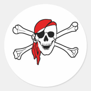 Sticker Rond Jolly roger à bandana rouge