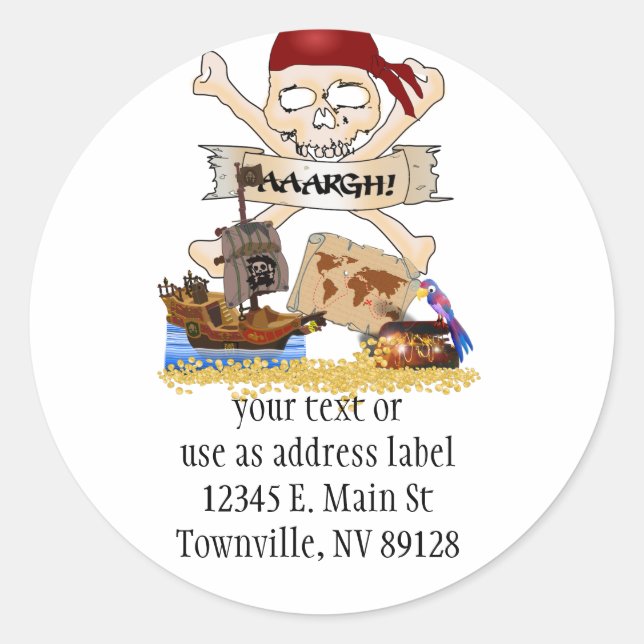 Sticker Rond Jolly roger, Bateau pirate & Poitrine de pirate (Devant)