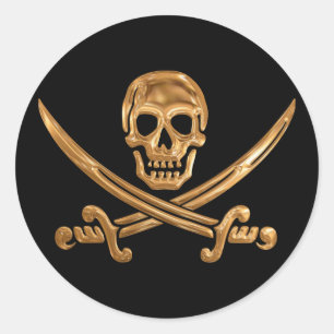 Sticker Rond Jolly roger d'or