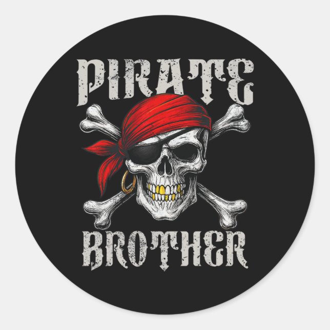 Sticker Rond Jolly roger Frère Pirate Drapeau Et Crossbon Crâne (Devant)